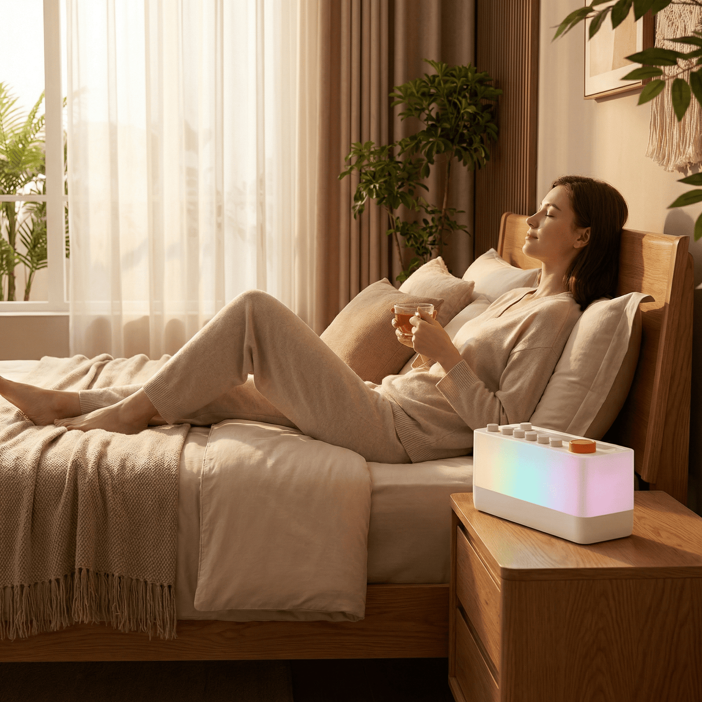 Smart Sleep Aid Speaker RGB 12 Colors Night Light with 8 Nature Sounds White Noise Sleep Machine Bluetooth - Compatible Speaker - NitorNova