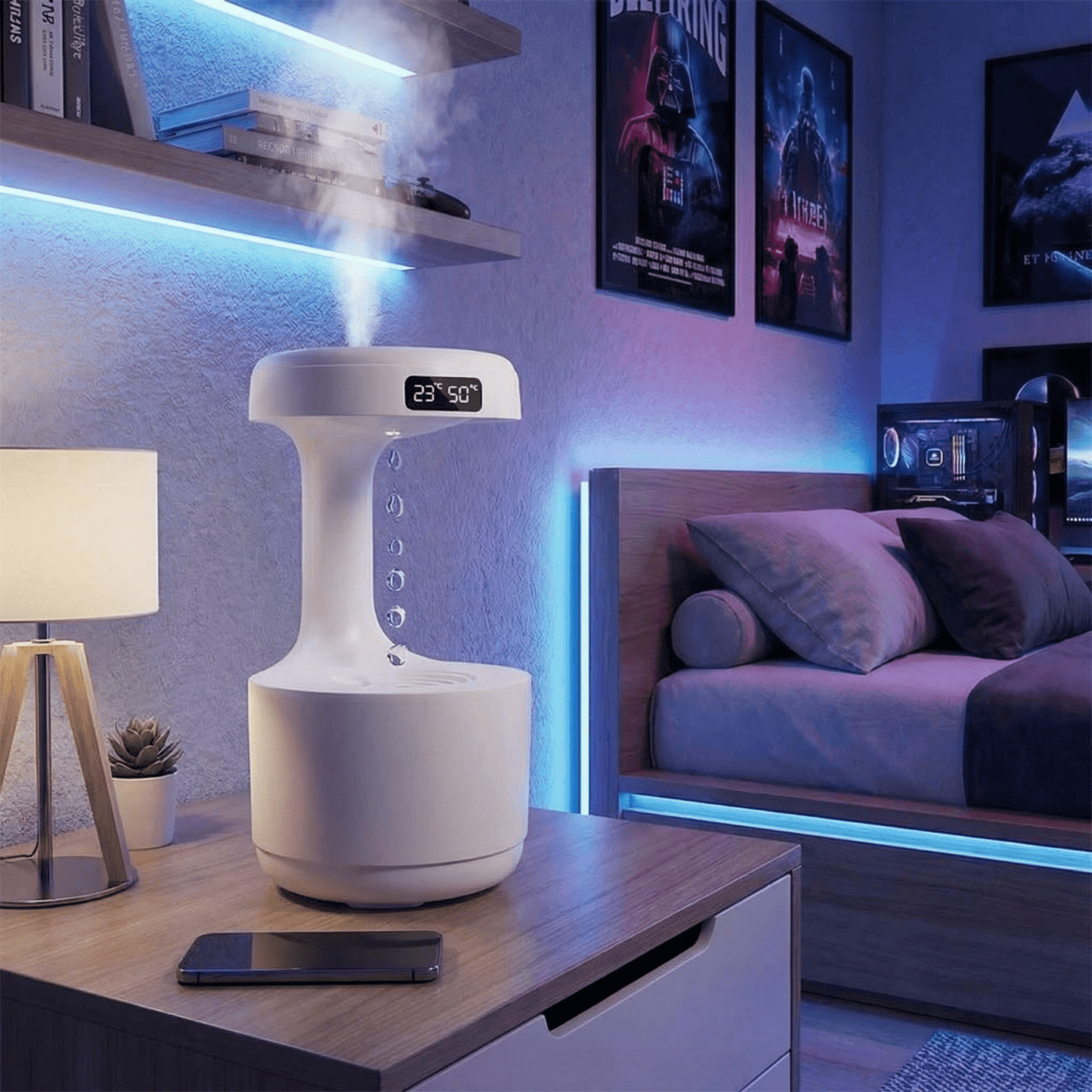 AirNova Anti - Gravity Humidifier – Stylish Clock & Soothing Night Light for Ultimate Comfort! - NitorNova