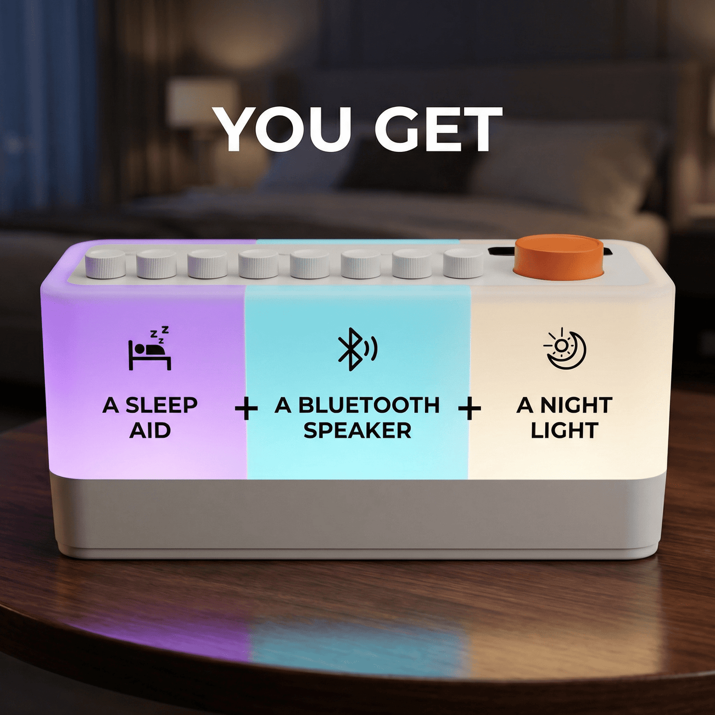 Smart Sleep Aid Speaker RGB 12 Colors Night Light with 8 Nature Sounds White Noise Sleep Machine Bluetooth - Compatible Speaker - NitorNova