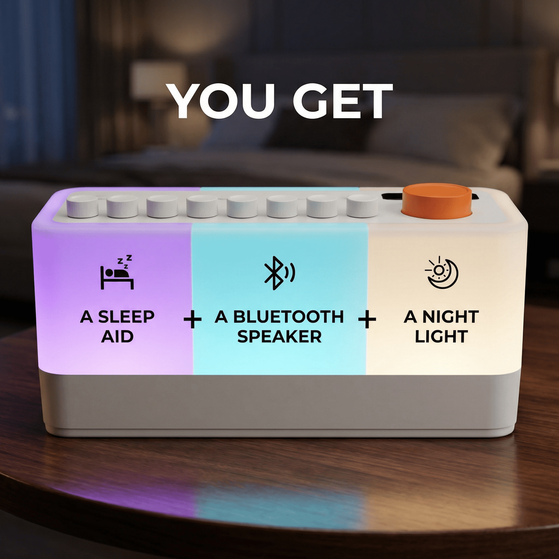 Smart Sleep Aid Speaker RGB 12 Colors Night Light with 8 Nature Sounds White Noise Sleep Machine Bluetooth - Compatible Speaker - NitorNova